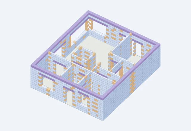 3D-схема первого этажа Zx92: стены, перегородки и проёмы